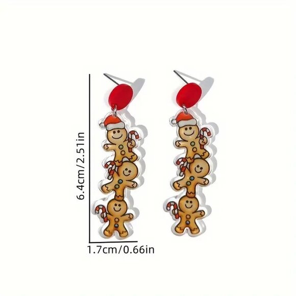 #84 Festive Gingerbread Man Acrylic Earrings - Picture 2 of 2